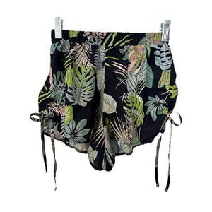 LF Love Tropical Monstera Leaf Print Cinched Shorts Black XS New